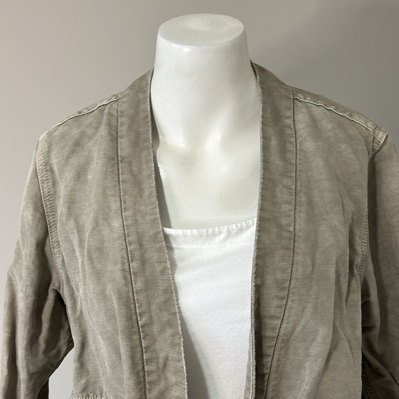 AMO DENIM FLOUNCE JACKET GREYISH GREEN Open Front Frayed Hem Revolve Sz S - Picture 5 of 14